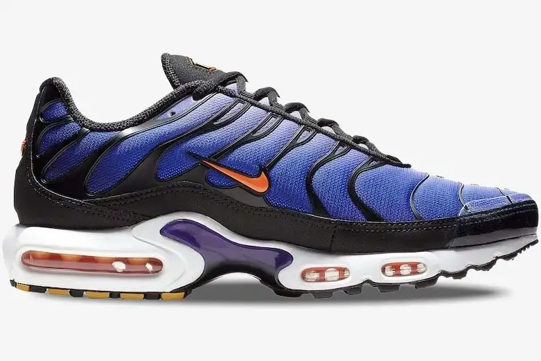 nike-air-max-plus-tn-voltage-purple-side-view-bq4629-002-972-965 Nike Air Max Plus TN Voltage Purple sneaker in a side profile view with orange accents. - SKU BQ4629-002