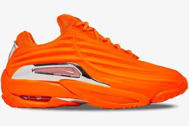 nike-hot-step-2-nocta-orange-side-view-dz7293-800-393-299 Nike Hot Step 2 x NOCTA sneakers in vibrant orange, shown from a side profile view with chrome accents. - SKU DZ7293-800
