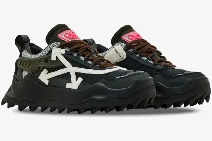 Off-White ODSY-1000 black and white sneakers with pink accents, three-quarter side view. - SKU OWIA180F21FAB0021001