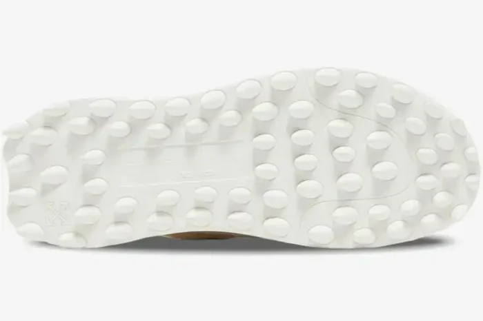 Bottom view of the white spiked outsole of an Off-White ODSY-1000 chunky sneaker. - SKU OMIA139C99FAB001-0100