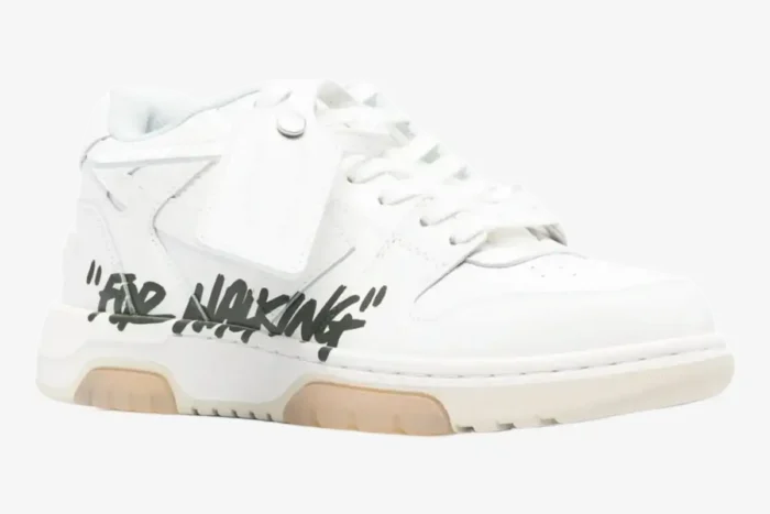 Off-White Out of Office white leather sneakers with 'For Walking' text, side profile view. - SKU OWIA259C99LEA0040110