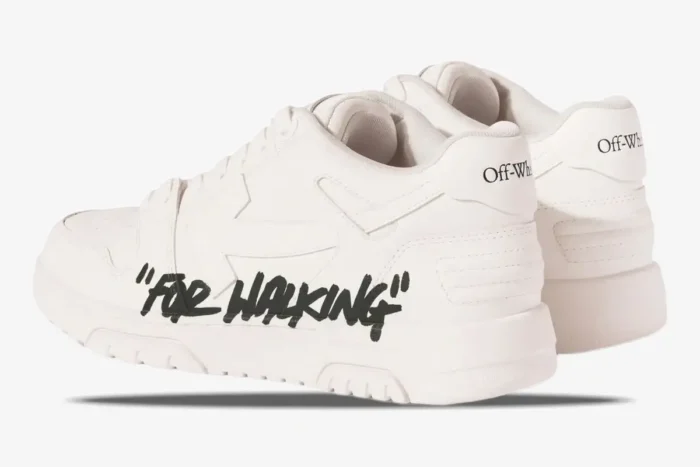 Rear view of white Off-White Out Of Office sneakers featuring black 'FOR WALKING' text on the side. - SKU OMIA189C99LEA0010110