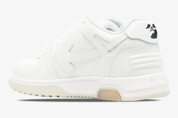 Off-White Out of Office white leather sneaker, side-rear profile view showing heel logo. - SKU OWIA259C99LEA0040110