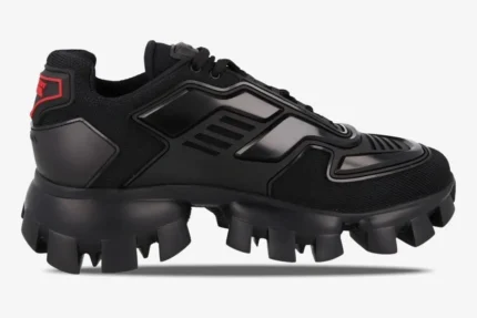 Black Prada Cloudbust Thunder knit sculptural sneakers shown from a side profile view. - SKU 2EG293-3KZU-F0002